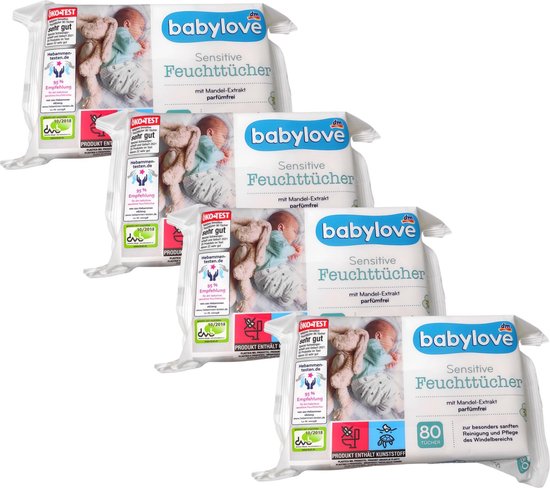 Babylove Baby Billendoekjes  4x80 stuks - 320 stuks Parfumvrije billendoekjes - Alcoholvrij - zonder siliconen