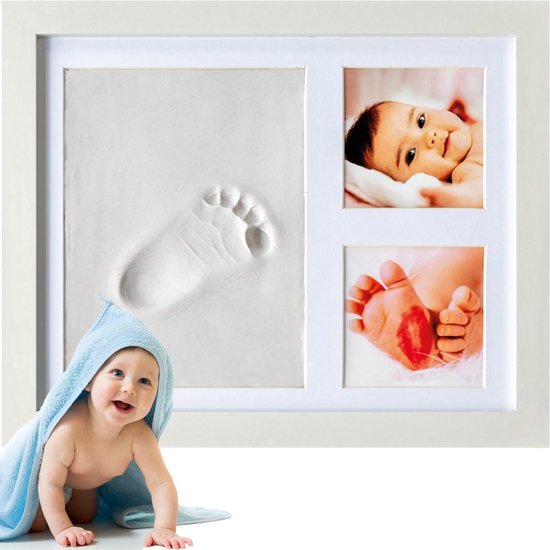 Frummel - Baby Fotolijstje met Klei Afdruk (Gipsafdruk baby) - Beter dan gips afdruk - Hand Voet Afdruk - Kraamcadeau Meisje / Kraamcadeau Jongen