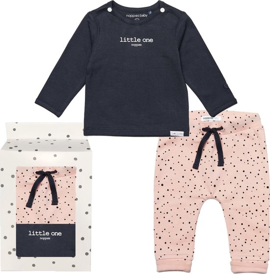 Noppies Cadeauset (2delig) Broek Peach met stip en Shirt Charcoal - Maat 62