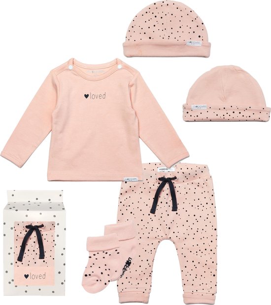 Noppies Cadeauset (5delig) Broek, mutsje en Sokken Peach met stip en Shirt Yvon - Maat 50
