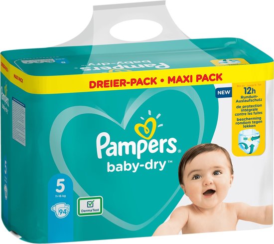 Pampers Baby-Dry Maat 5, 94 Luiers, Tot 12 Uur Bescherming, 11-16kg