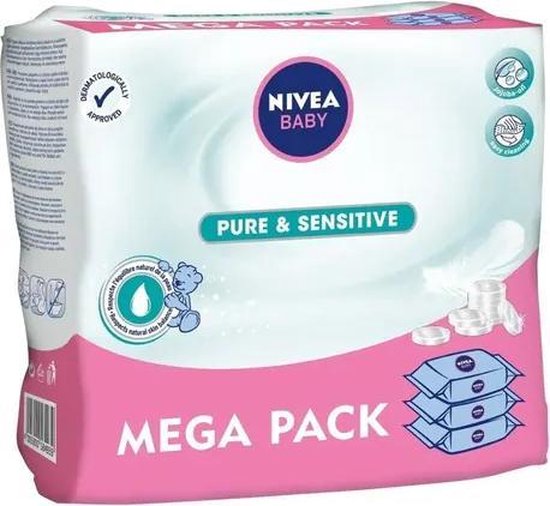 Nivea Baby Pure & Sensitive Doekjes - 3 x 63 stuks MEGAPACK