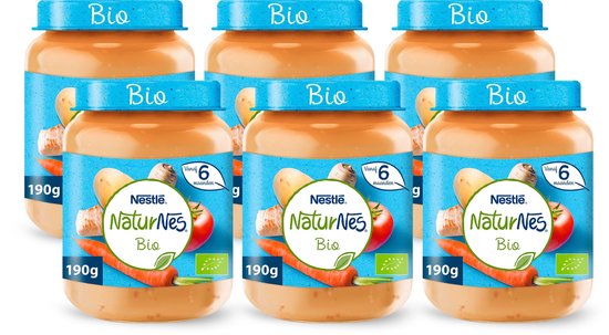 NaturNes Bio Wortel Tomaat Kalkoen - babyvoeding biologisch - vanaf 6 maanden - 6 potjes