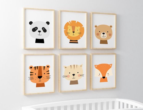 Babykamer Posters - Baby Cadeau Jongen en Meisje - Kinderkamer - 6 Posters - Dieren Posters - Babykamer Wanddecoratie - A4 formaat 20x30 cm - Poster Babykamer - Kinderposters - Baby Dieren