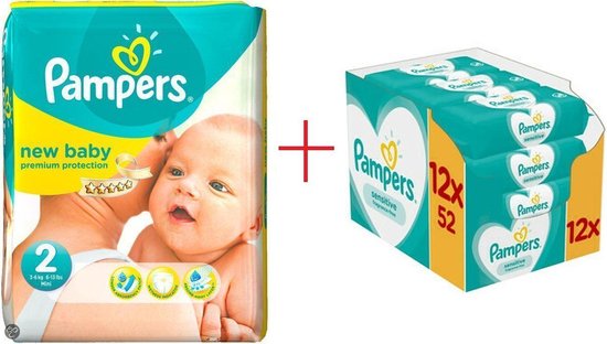 Pampers New Baby Maat 2 - 140 Luiers + Pampers Sensitive Billendoekjes 624 Stuks