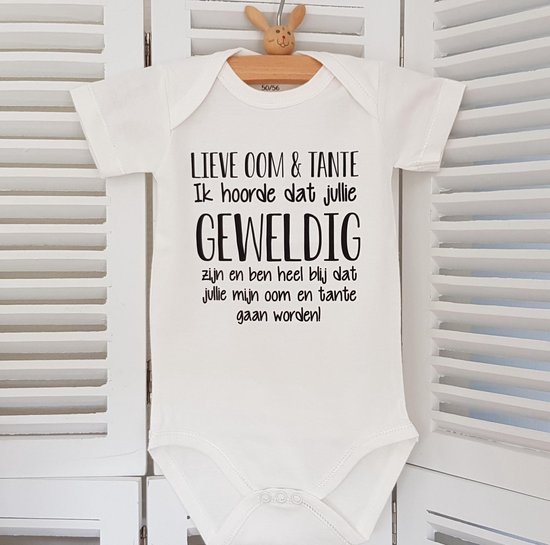 Baby cadeau geboorte meisje jongen set met tekst kledingset Bodysuit en muts |Kraamkado | Gift Set | rompertje Lieve oom en tante ik ben heel blij dat jullie mijn gaan worden aanstaande aankondiging bekendmaking zwangerschap