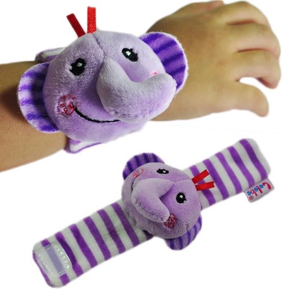 Baby Sokken Rammelaar 4 delige Set – Pols- en Voetrammelaar set – Olifant Armbandjes & sokjes – Zacht en Kleurrijk – Voor de allerkleinste – 0 t/m 24 maanden