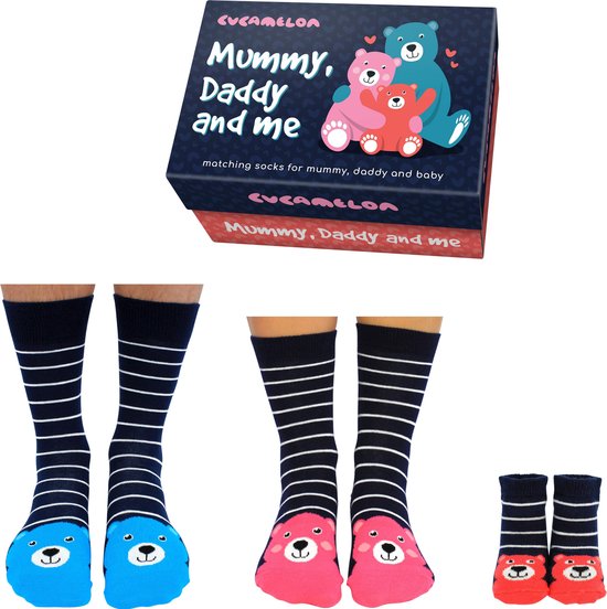 Cadeaudoosje met papa, mama, baby sokken - Mummy, daddy and me - kraamcadeau - geschenk babyshower