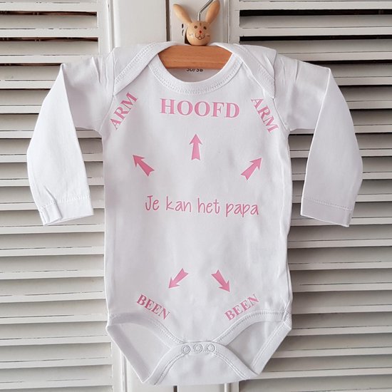 Baby Rompertje tekst opdruk Hoofd Arm Been pijlen je kan het papa | Lange mouw | wit roze meisje | maat 50/56 | liefste pap je kan het / cadeautje verjaardag / vaderdag