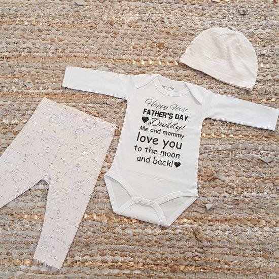 set romper papa baby met tekst roze meisje happy first fathers day eerste vaderdag 50-56