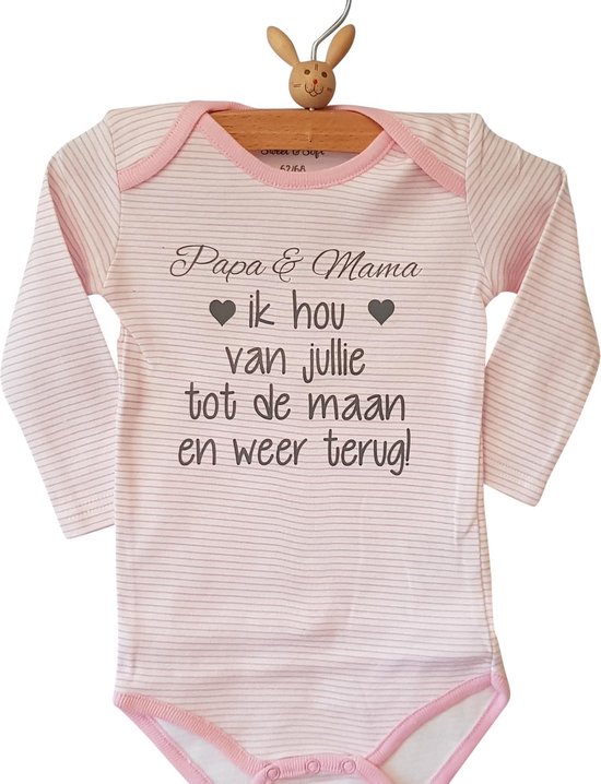 romper baby tekst blauw roze jongen meisje papa en mama streep