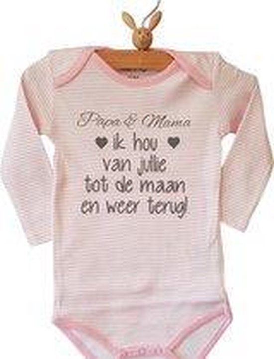 romper baby tekst blauw roze jongen meisje papa en mama streep