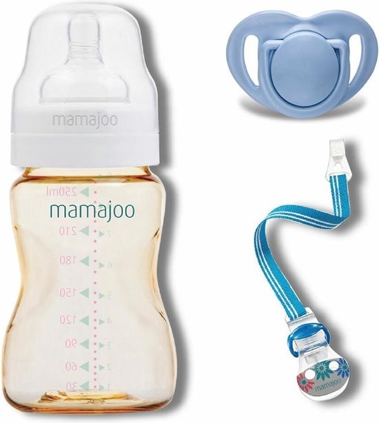Mamajoo Babyfles 250 ml - Mini Gift Set - Speen - Koord - Blauw