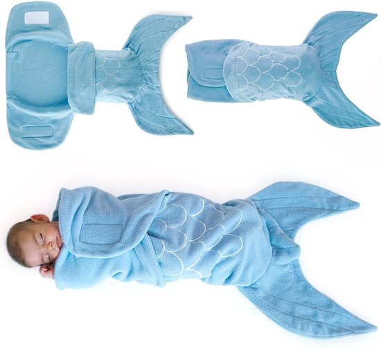 Bramble – Inbakerslaapzak – 0-3 maanden Baby Zeemeermin slaapzak – Zacht en Plush Swaddle blanket - Baby Blue