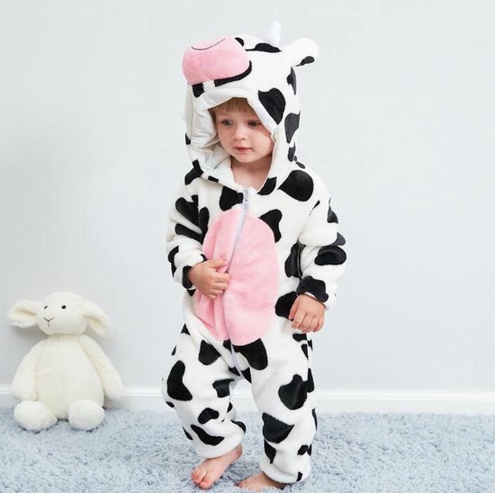 Winter SALE/ UITVERKOOP: Baby Pyjama / Box pakje / Romper - Dierenprint - Koe – Katoen/Flanel – Zachte Stof – Maat 70 - HnD