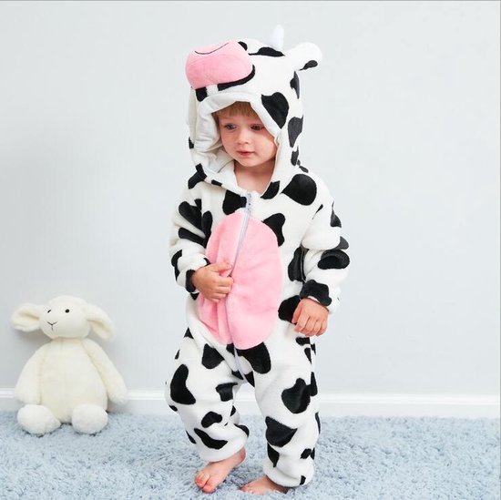 Winter SALE/ UITVERKOOP: Baby Pyjama / Box pakje / Romper - Dierenprint - Koe – Katoen/Flanel – Zachte Stof – Maat 80 - HnD