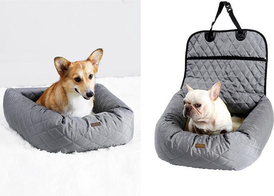 Zeer luxe hondenmand voor in de auto grijs - Comfortabel vervoer voor je viervoeter - Honden zitje auto - Autostoel voor hond - Honden mand - Dieren mand - Veilig onderweg - Hondenzitje - Auto bench - Grijs - 30x40cm