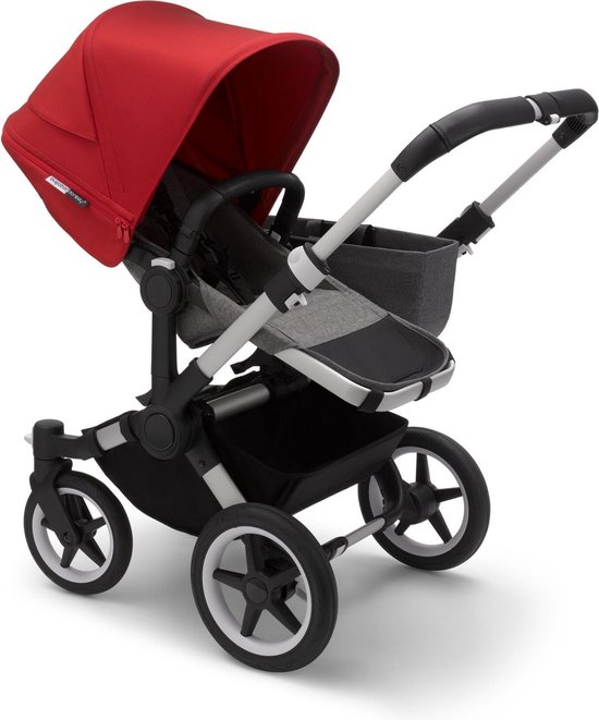 Bugaboo Donkey 3 Mono kinderwagen met stoel en wieg - Aluminium / Gem?leerd grijs / Rood