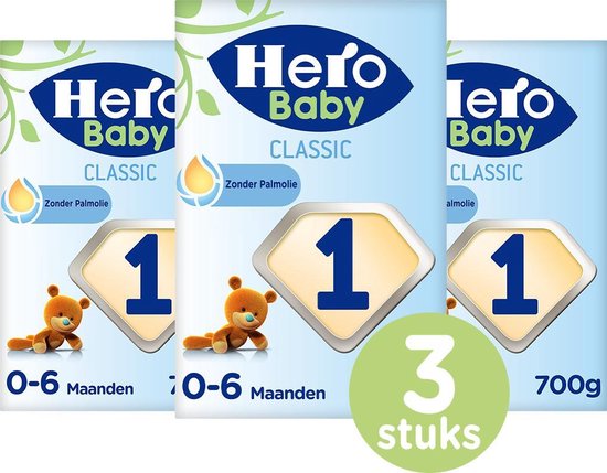 Hero Baby Standaard Classic 1 - zuigelingenvoeding (0-6mnd) - 3 STUKS - met melkvet & zonder palmolie - flesvoeding - babymelk - 3 verpakkingen
