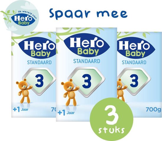 Hero Baby Standaard opvolgmelk 3 (1+ jr) 3 STUKS - met melkvet & zonder palmolie - flesvoeding