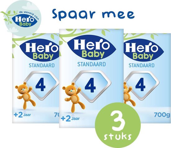 Hero Baby Standaard Peutermelk 4 (2+jr) - 3 STUKS - met melkvet en zonder palmolie -