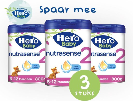 Hero Baby Nutrasense opvolgmelk 2 - (6-12 maanden) - 3 STUKS - flesvoeding - met melkvet en zonder palmolie - babymelk poeder