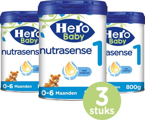 Hero Baby Nutrasense zuigelingenvoeding 1 - (0-6m) - 3 STUKS - flesvoeding - met melkvet en zonder palmolie - babymelk poeder