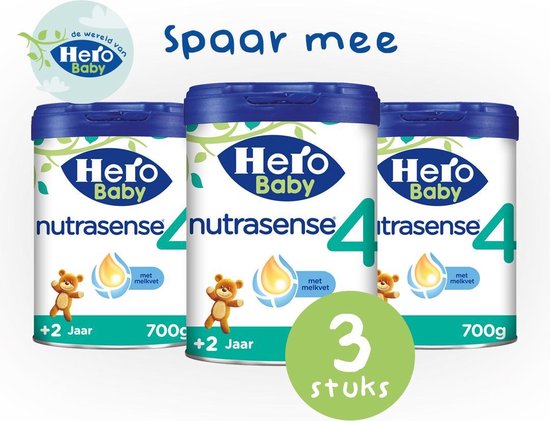 Hero Baby Nutrasense peutermelk 4 - (2+jr) - 3 STUKS - flesvoeding - met melkvet en zonder palmolie
