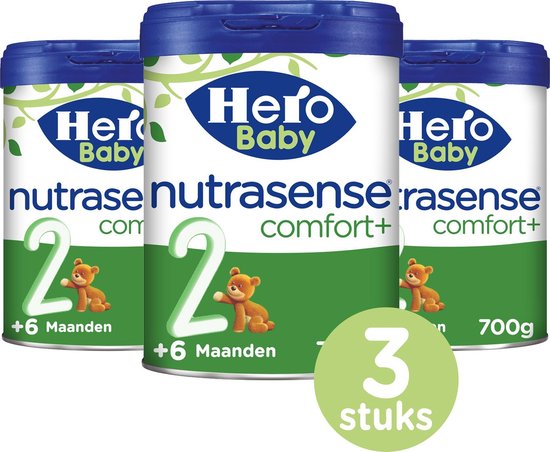 Hero Baby Nutrasense comfort+ 2 (6+m) - 3 STUKS - flesvoeding - dieetvoeding baby - krampjes - spugen - moeizame ontlasting