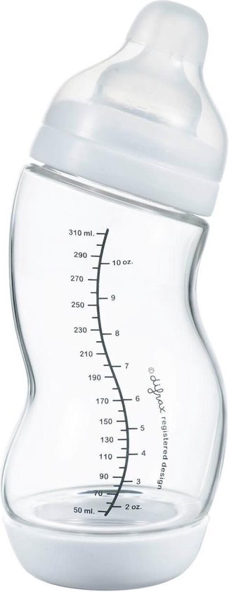 Difrax Glazen S-babyfles Anti-Colic - Wide 310 ml - Wit