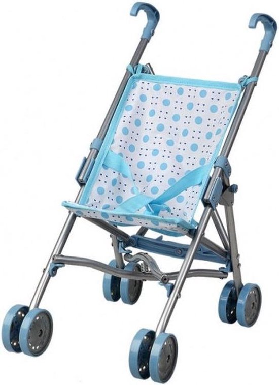 Blauwe poppenwagen speelgoed voor meisjes - Poppen accessoires buggy/wandelwagen blauw/wit