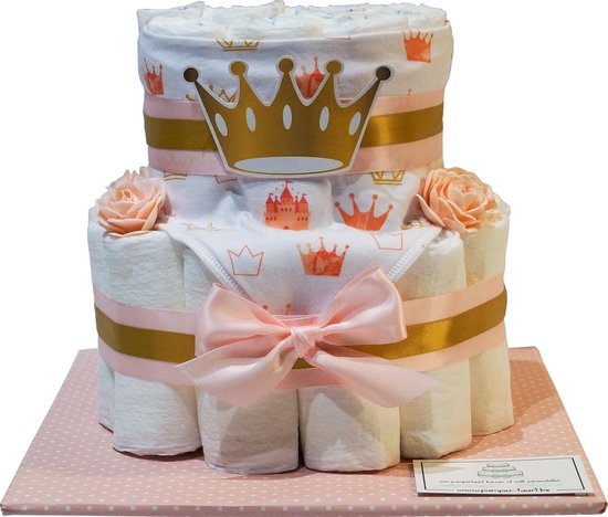 Luiertaart - Pampertaart Meisje Kroon - 30 Pampers - Roze