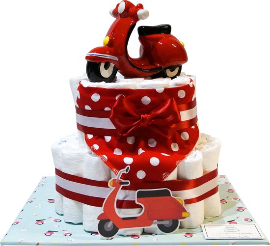 Luiertaart - Pampertaart Neutraal Scooter - 47 Pampers – Rood