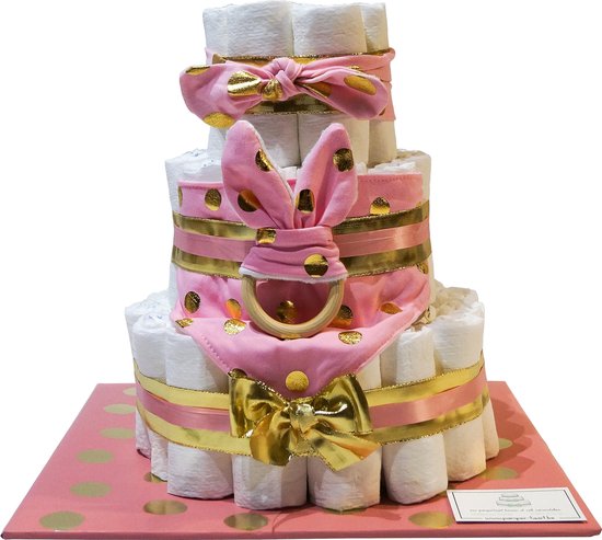 Luiertaart - Pampertaart Meisje Pink&Gold - 54 Pampers – Roze Goud
