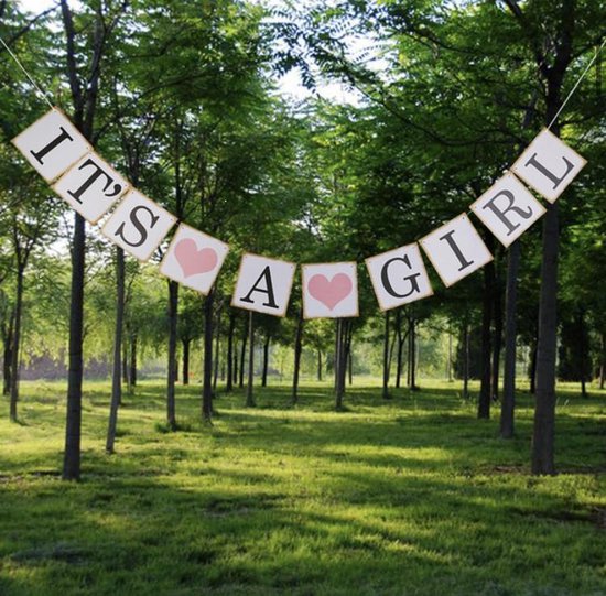 Vintage Geboorte  Versiering Letter slinger -  It's a Girl - Meisje - Guirlande - Banner | Rose Wit – Dochter | Satijn | Babyshower - Kraamtijd - Kraamfeest - Geboren - Feest - Baby | Raamslinger - Decoratie Baby kamer | Nostalgisch - Brocante - Oud