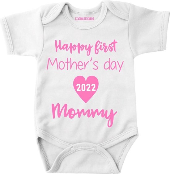 Rompertje voor de liefste mama- moederdag-beste moederdag cadeau ooit- Happy first mother's day mommy 2022-Maat 92