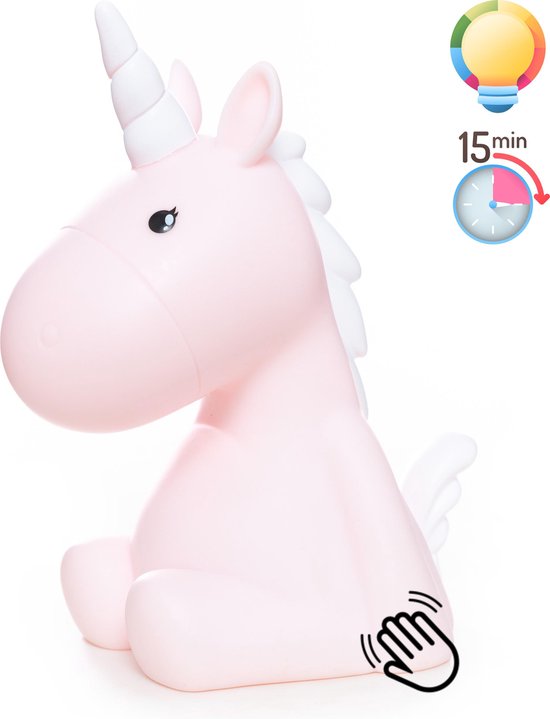 Dhink Eenhoorn Nachtlamp met Timer en Tap functie Pastel Roze