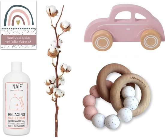 Kraamcadeau | Cadedaubox | Lief&Zo | Baby box | Geboortecadeau |Babydoos, baby cadeau, babyshower cadeau, zwangerschap cadeau, kraampakket, babypakket, bevalling, kraam cadeau unisex, baby giftbox chewie pink