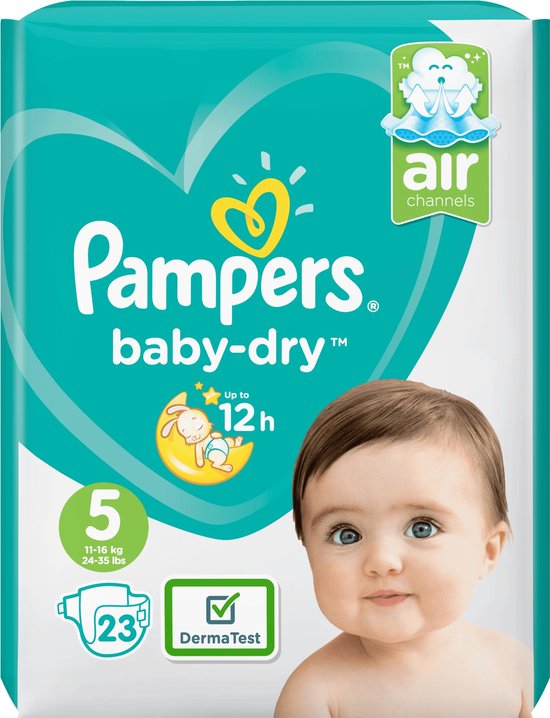 Pampers Active Baby-Dry Baby-Dry Maat 5, 23 Luiers, Voor Droge Ademende Huid