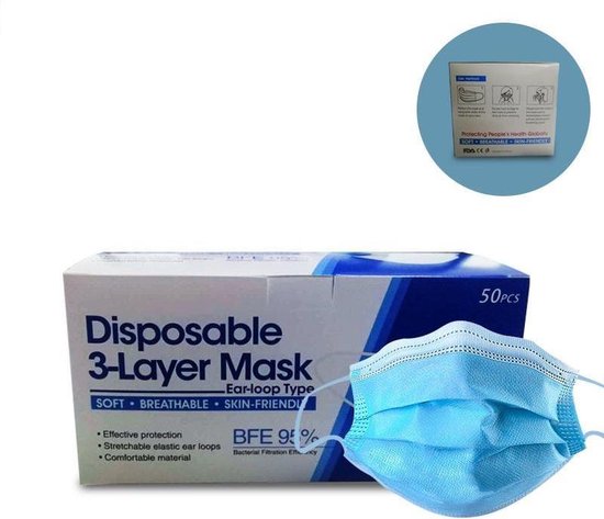 V-tac 3 Layers Ply Disposable Face Masks 5 Pz