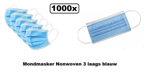 1000x Mondkapje met elastiek - mondkapjes 3 laags
