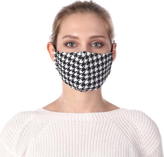 Mondkapje + twee filters - 5-laags - wasbaar – herbruikbaar - fashionable - fashion masker - pied de poule - verstelbaar - mondkapje met print - mondmasker - face mask - gezichtsmasker – gezichtsbescherming – mondkapje voor OV - niet medisch