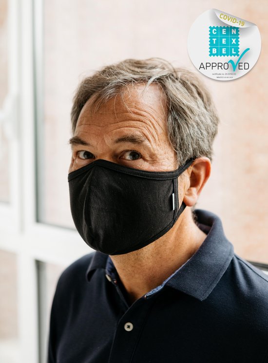 ProMasks Mondmasker / Mondkapje - Wasbaar en Herbruikbaar - Getest en gekeurd in labo's Centexbel - Zwart - 100% natuurlijk Katoen - Uitstekend draagcomfort voor op openbaar vervoer, vliegtuig, horeca, vakantie, enz.