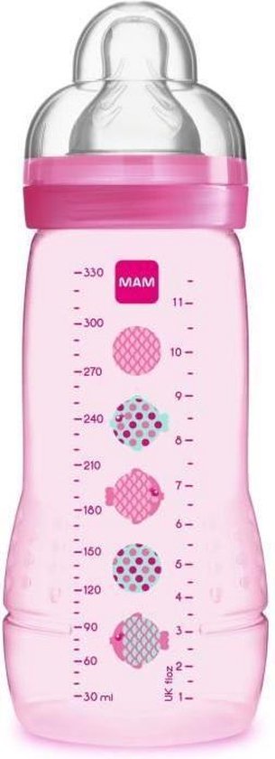 MAM Babyfles Easy Active 2e leeftijd - 330 ml - Vanaf 6 maanden - Speen Flow X - Roze