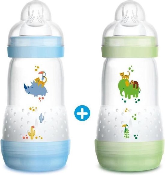 MAM Anti-Colic Easy Start-fles - 260 ml - 0 tot 6 maanden - Flow speen 2 - verpakking van 2 - Boy