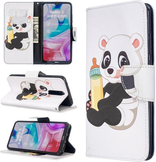 Voor Xiaomi Redmi 8 Gekleurd tekenpatroon Horizontale flip lederen tas met houder & kaartsleuven & portemonnee (Babyfles Panda)