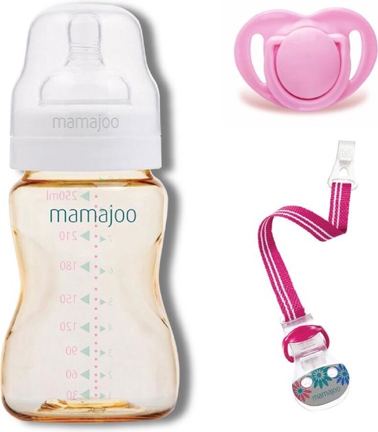 Mamajoo-Gold-Mini Gift Set- Fles 250 ml-Speen-Koord-Roze