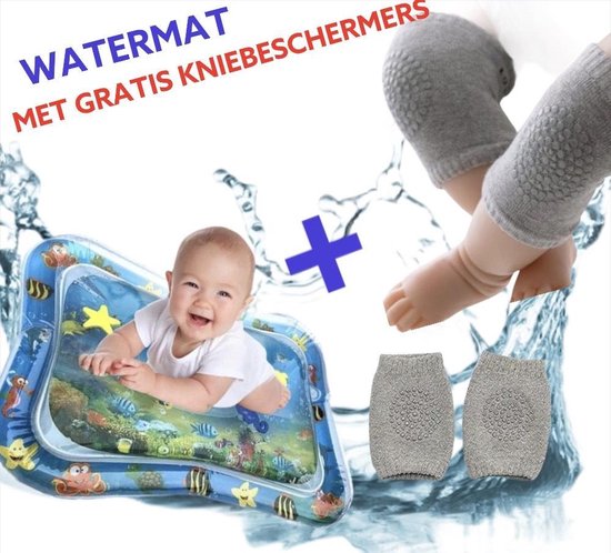 Tummy Time Opblaasbare waterspeelmat + Antislip kniebeschermers – Origineel –  Baby speelkleed  – Aquamat – Water mat – Speelgoed mat – Baby trainer - Baby gym - Kraamcadeau – cadeaubabyshower - Kinderen - Water Speelmat - Watermat baby - Babygym