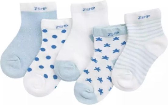 5 paar New born Baby sokken - set babysokjes - 0-6 maanden - blauwe babysokken - multipack