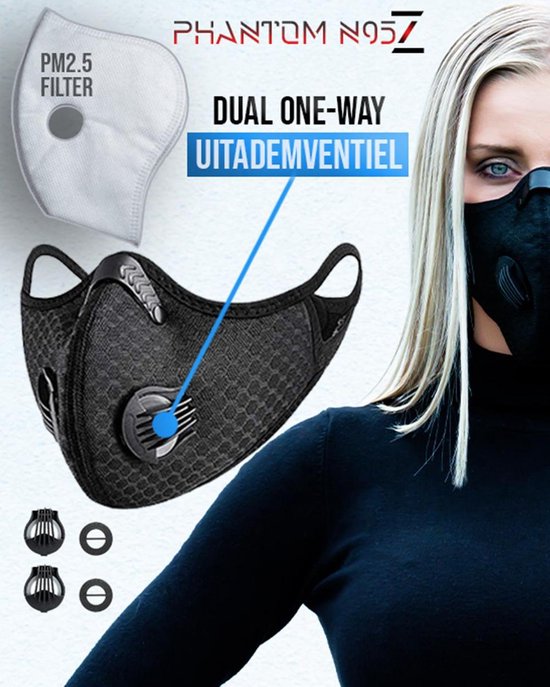 herbruikbare masker inclusief filters N95 Z sportmasker - mondkapje zwart inclusief 1 N95 Filters